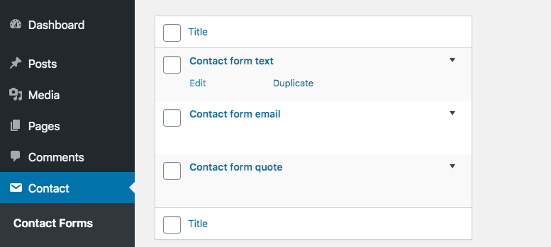 Screenshot of contact forms