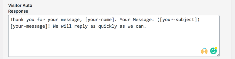 Screenshot of the autoresponse field and an example message
