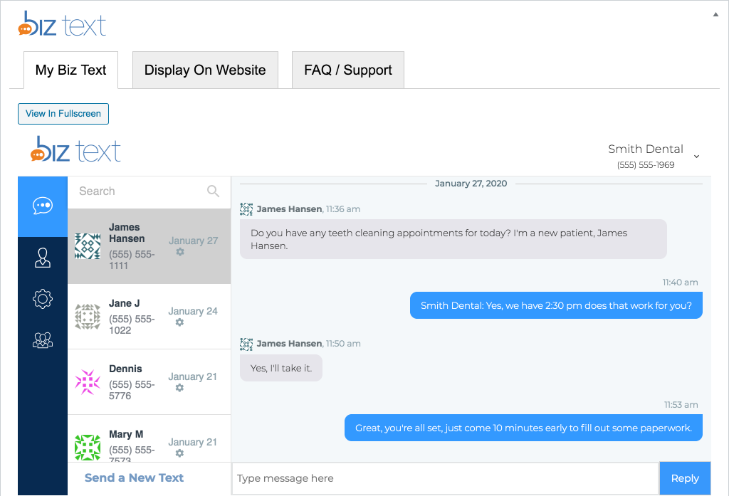 Screenshot of the PC Texting Dashboard