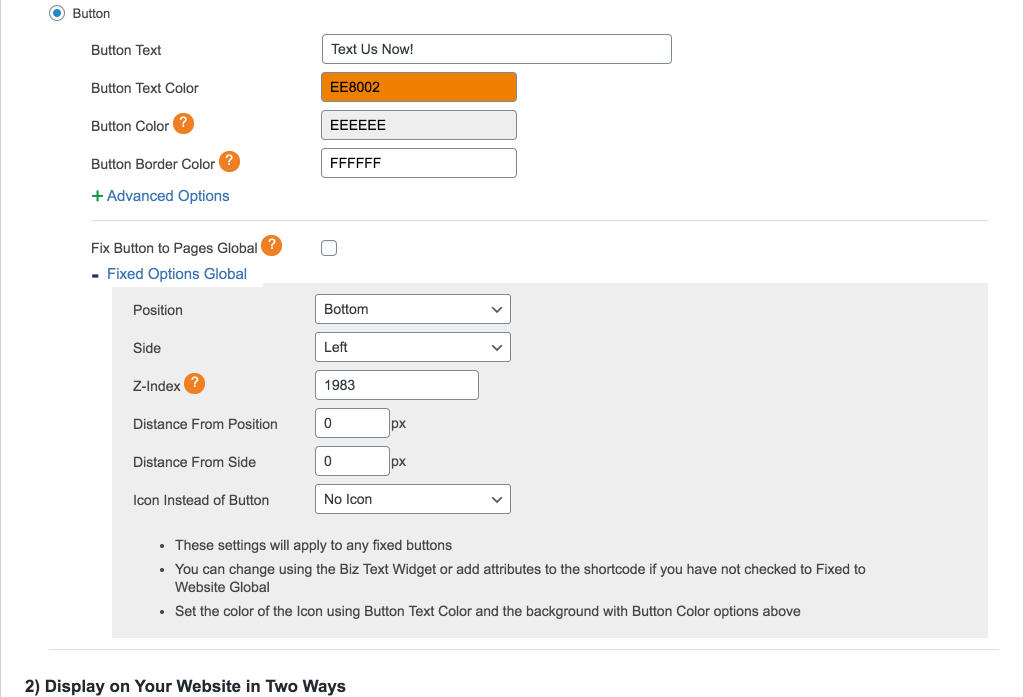 Screenshot showing options to fix a button or icon in the plugin