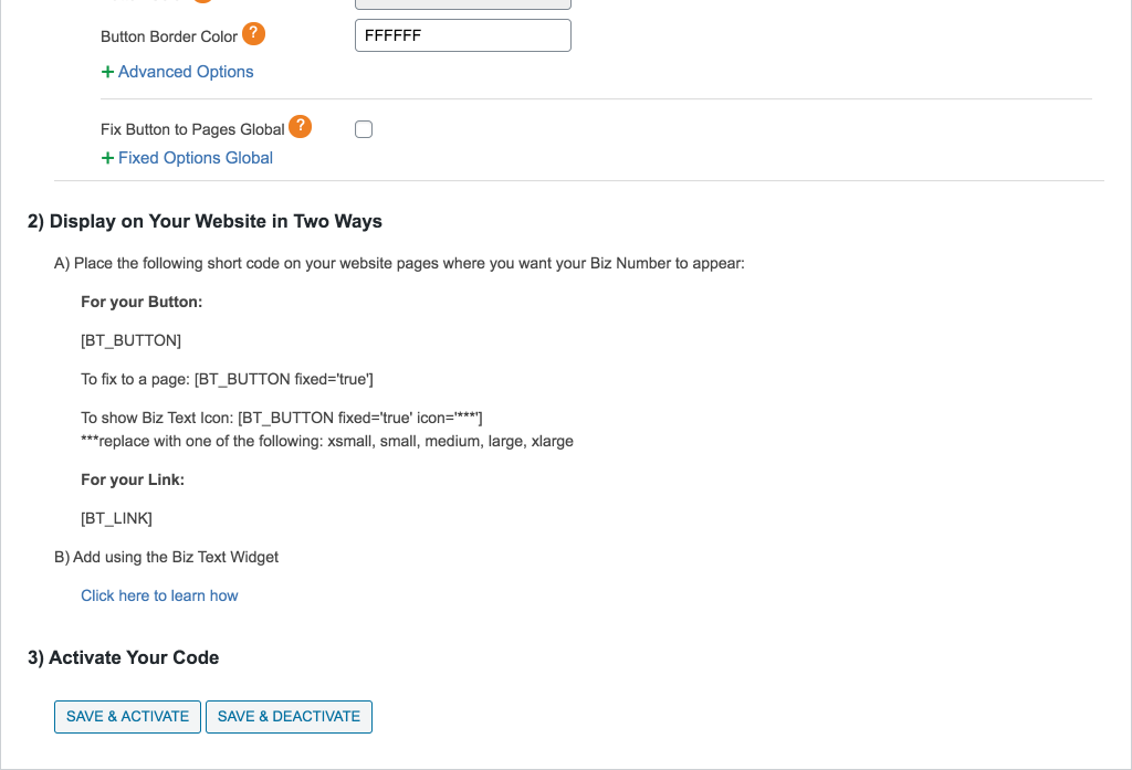 Screenshot showing the Show on Website options in the plugin